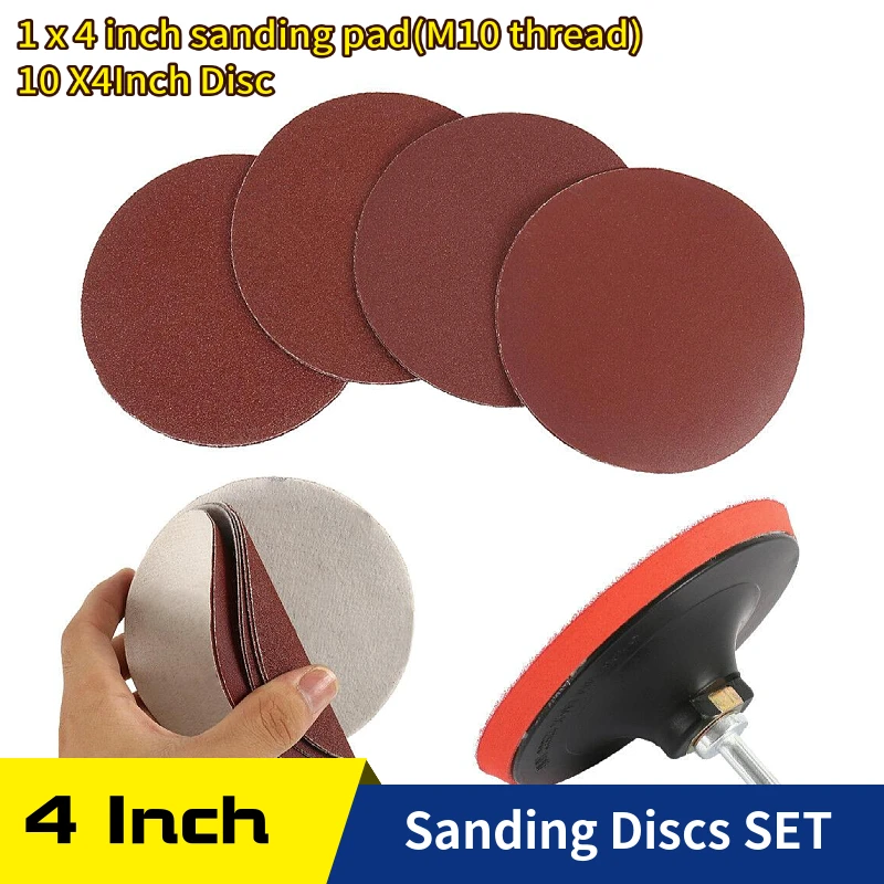 10 Pcs Sanding Discs Hook and Loop 4 Inch 100mm with  Rotary Backing Pad with M10 Drill Adapter Abrasive Tools For Polishing