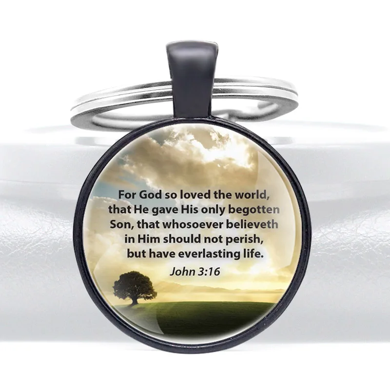 

2021 Bible Verse For God So Love The World Glass Dome key Chain Fashion Key Ring Jewelry Gifts