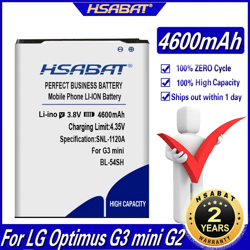 Аккумулятор HSABAT 4600 мАч для LG Optimus G3 mini G2 D725 D722 D728 D729 D22 F300 L90 F7 F260 D410 D405N US780 F320 g3s min |