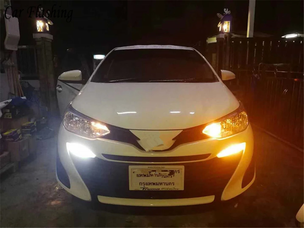 Задний тормозной бампер лампа для Toyota Yaris светодиодный DRL дневное Вождение ходовой свет Дневной свет желтый поворот противотуманная головка