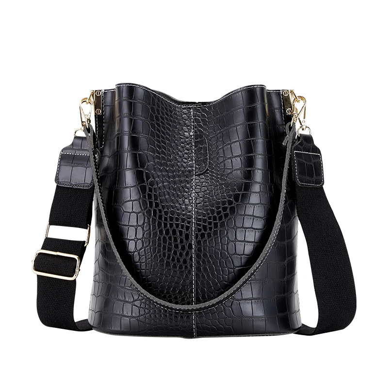 

PU Leather Vintage Crocodile Pattern Crossbody Bags for Women 2021 Trend Designer Shoulder Large Capacity Bucket Bag Handbags