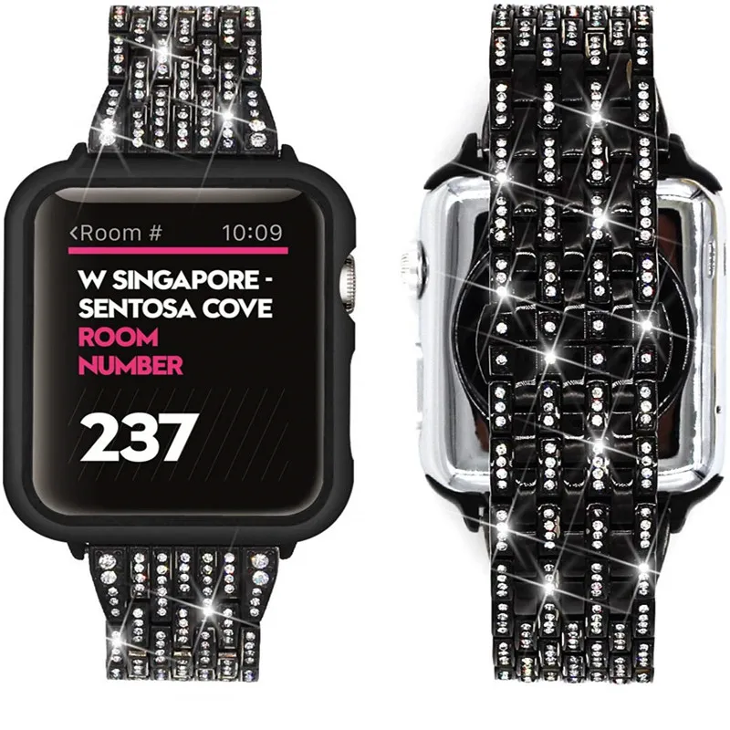 Алмазный ремешок из нержавеющей стали pulseira для apple Watch band 4 (iwatch 5) 44 мм 40 watch 3 2 1 42 38