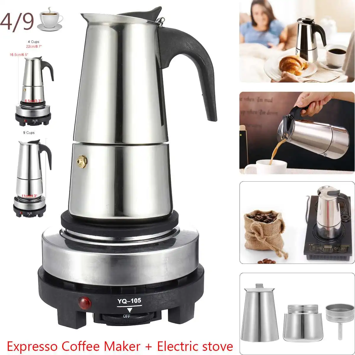 Портативный кофейник moka из нержавеющей стали 200/450 мл для эспрессо с фильтром