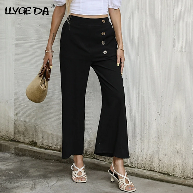 

Cotton Linen Black Pants For Women Loose Casual Cropped wide-leg Women's Pant 2021 Summer Ins Fashion Homewear Trousers Female