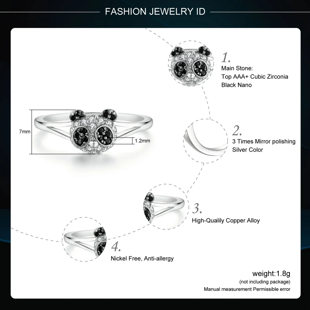 Ювелирные кольца в виде милой панды для девочек и женщин цвета розового