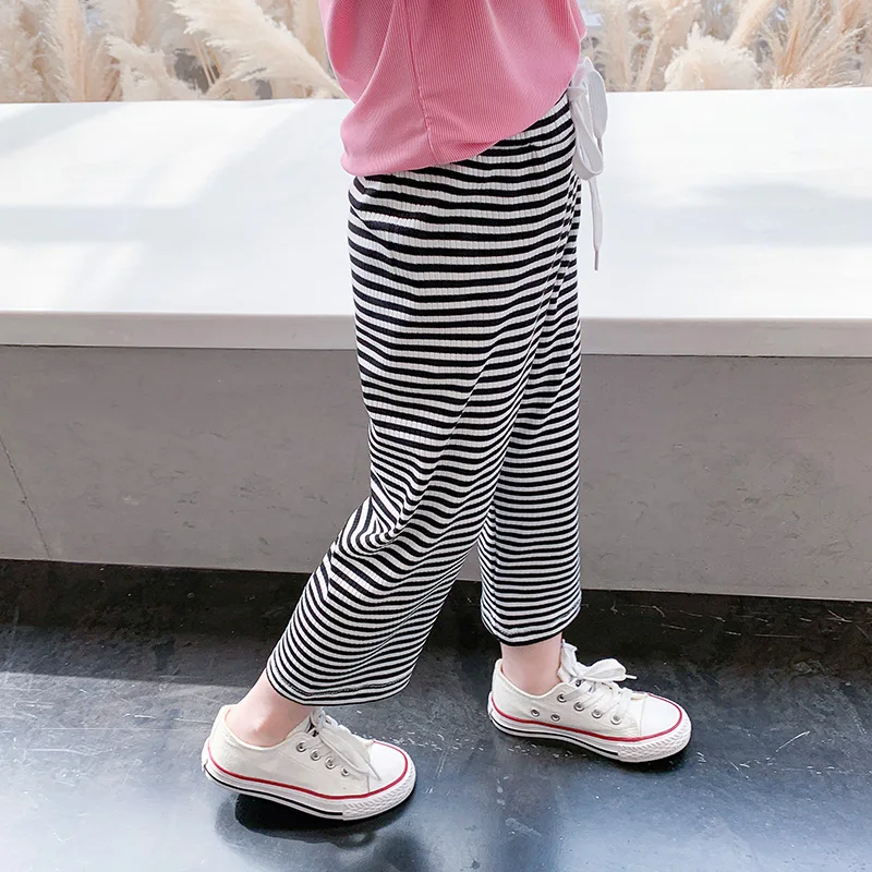 

Girls Summer loose-striped casual pants in the children's Korean version of thin-leg trousers with wide legs, casual pants