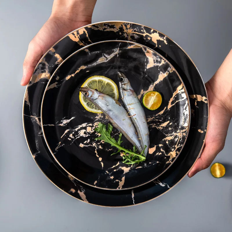 

Marbling Ceramic Dinner Plate Bone China Dish Nordic Creative Dishes And Plates Household Pasta Dessert Tableware Platos De Cena