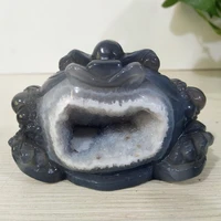 cute natural crystal agate geode toad statue cave quartz vug crystal cluster home decor