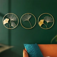 nordic wrought iron ginkgo leaf wall decoration modern home living room porch sofa tv background wall decoration golden circle