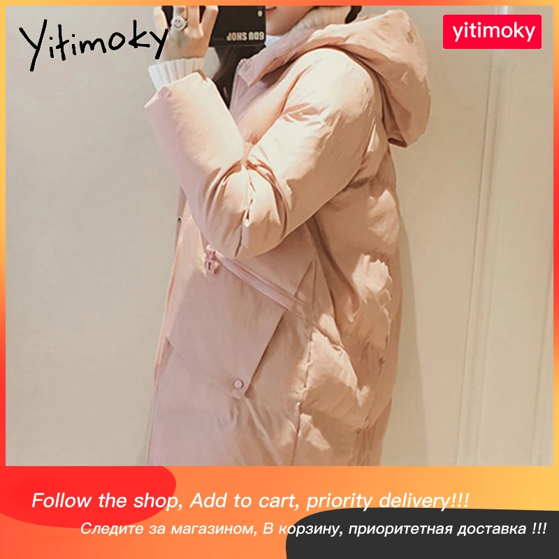 Yitimoky 2021 зимние женские парки с капюшоном короткое белое черное хлопковое пальто