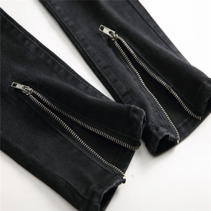 Высококачественные черные мужские байкерские джинсы в стиле панк хип-хоп