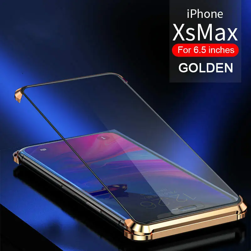 GOLD Бескаркасное двухстороннее закаленное стекло чехол для iPhone 10 6 6s 7 8 Plus XS Max XR X 8 Plus Магнитная Адсорбция металлический бампер крышка - Цвет: GOLD