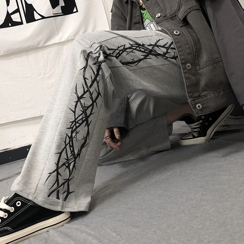 Женские брюки Харадзюку Yangelo повседневные свободные с тернистым принтом на