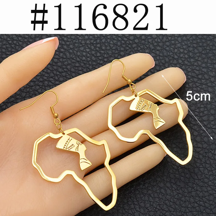 Gold Color Anniyo цвета золота из нержавеющей стали египетская Королева Нефертити серьги Африканская Карта серьги ювелирные изделия Африка этнический подарок#116821 - Окраска металла: Gold Color