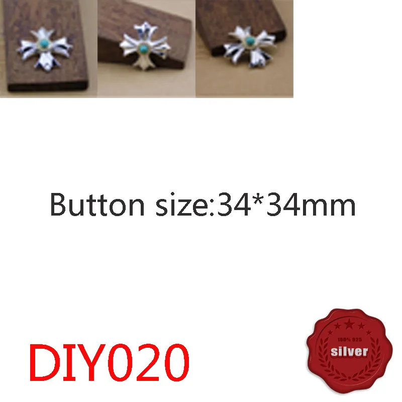 

DIY020 S925 sterling silver button brooch punk retro cross flower shape leather bag decoration sub-wallet button