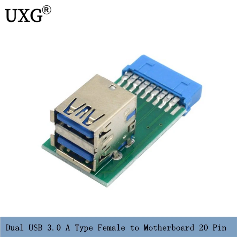 

Vertical Dual USB 3.0 A Type Female to Motherboard 20 Pin Box Header Slot Adapter PCBA