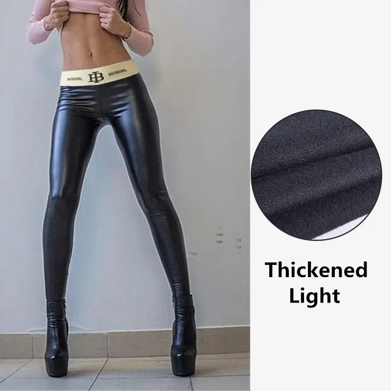 Thickened Light Новые женские обтягивающие леггинсы с буквенным принтом, брюки-карандаш с высокой талией, эластичная искусственная кожа, эластичные штаны на бедрах, KALENMOS - Цвет: Thickened Light