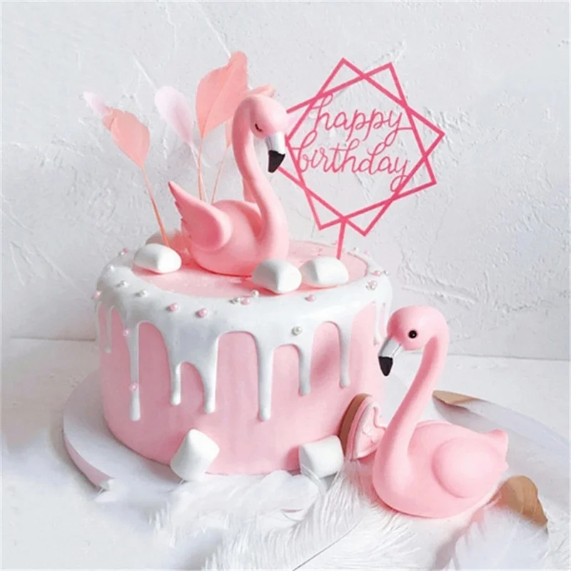 Pink Flamingo Cake Decoration Acrylic Cake Topper Birthday Party Decoration Wedding Dessert Mother's Day Gift Hawaii Party Decor images - 6