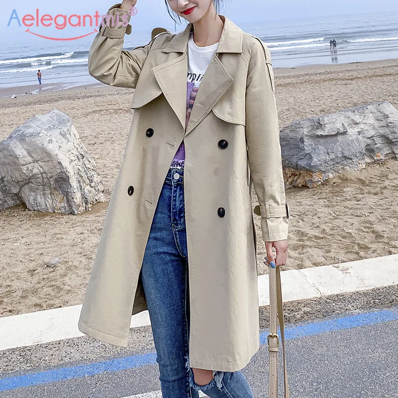 

Women's Windbreaker Trench Breasted Outerwear Ladies Sashes Long Coat With Casual Chic Coat Office Women Double Aelegantmis Lon