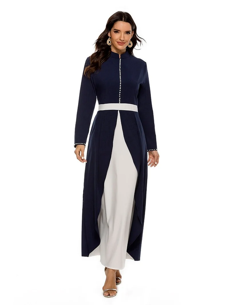 European and American New Middle East Stitching Dress Contrast Color Beaded Fashion Long Skirt Robe Muslim Sets Abaya | Тематическая