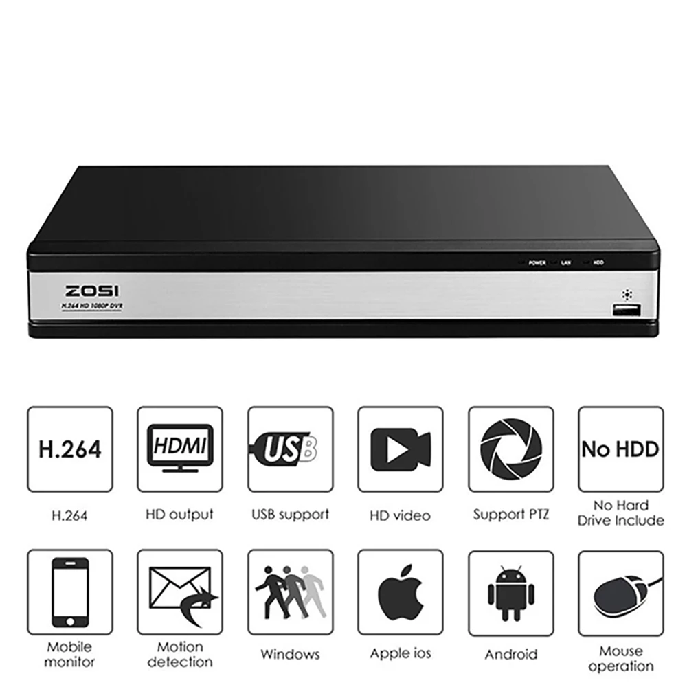 ZOSI для 16ти-канального видеорегистратора 4 в 1 TVI AHD CVBS CVI 1080P CCTV Видео Авто Регистраторы материнская плата Автомобильный видео регистратор для видео наблюдения Системы DVR Kit