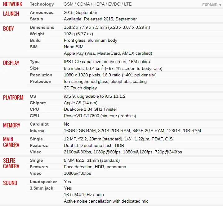 Apple iPhone 6S плюс двухъядерный процессор, 2 Гб Оперативная память 16 Гб/64/128 ГБ Встроенная память 5," Экран 12.0MP Камера LTE NFC сотовые телефоны