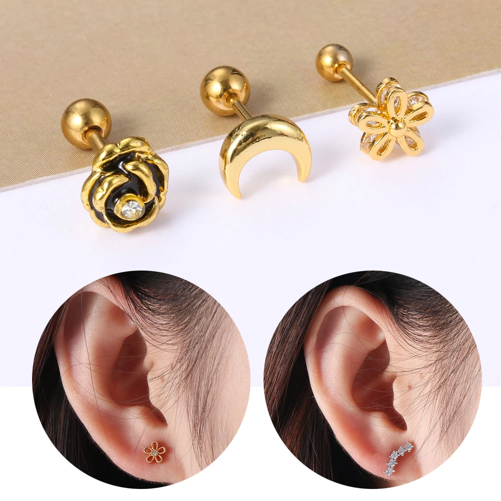 Серьги-гвоздики серебристые с фианитом украшение для Пирсинга Ушей изображением