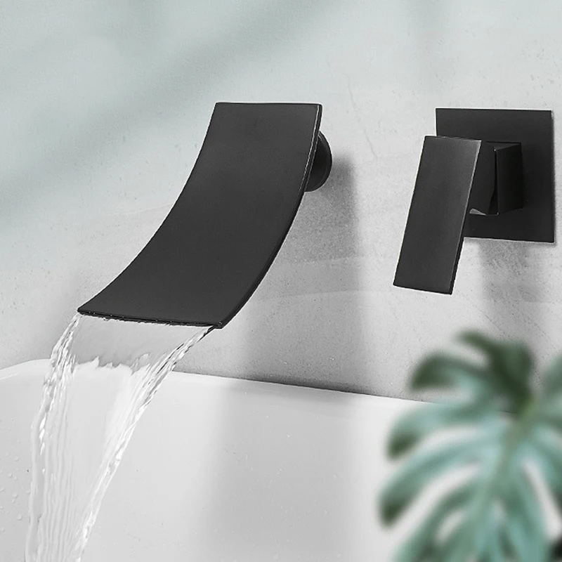 

Black Bathroom Shower Faucet Rainfall Spout Wall Mount Shower Mixer Tap Hot Cold Bath Shower Tap BaRobinet Baignoire