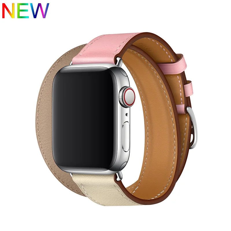 Sakura Craie Argile Двойной тур кожаный ремешок для apple watch 4 band 40 мм 44 мм correa iwatch series 3 2 1 42 мм 38 мм наручные часы ремень - Цвет ремешка: Sakura Craie Argile