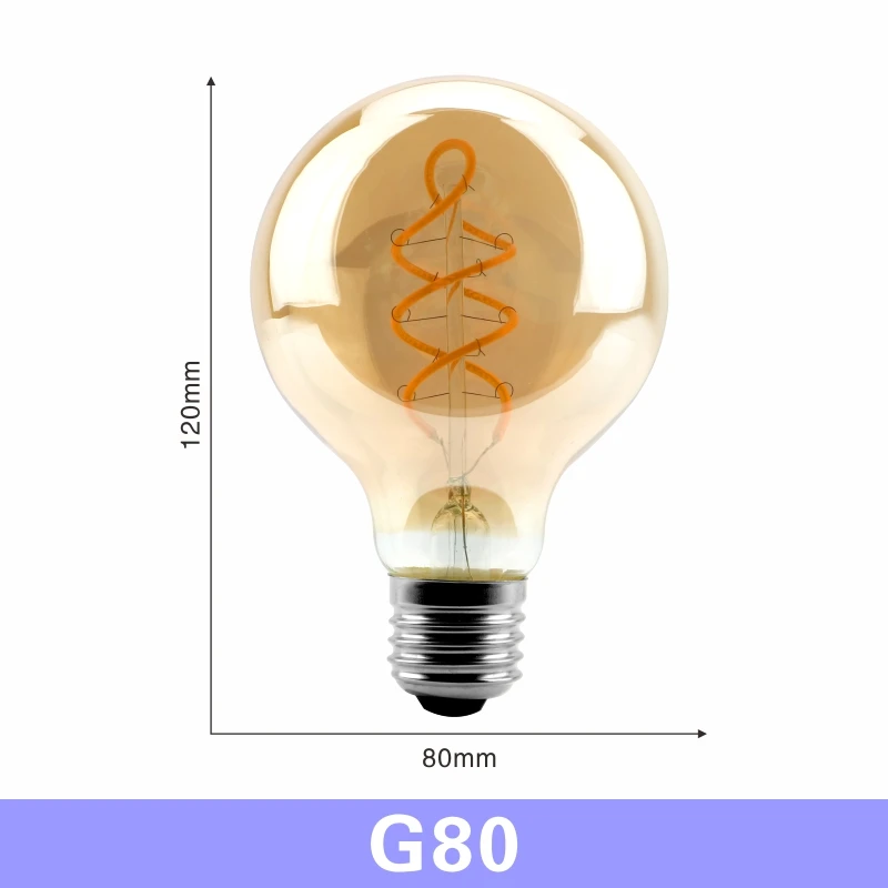 G80 LARZI ретро Спираль нити светодиодный лампы G80 G95 G125 4 Вт E27 220V затемнения Эдисон лампы 2200K теплый желтый светодиодный светильник - Цвет: G80
