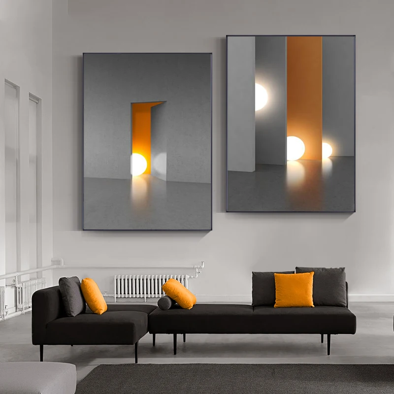 

Orange Gray Canvas Painting Abstract Geometric Light Posters and Prints Wall Art Pictures for Living Room Modern Home Decor
