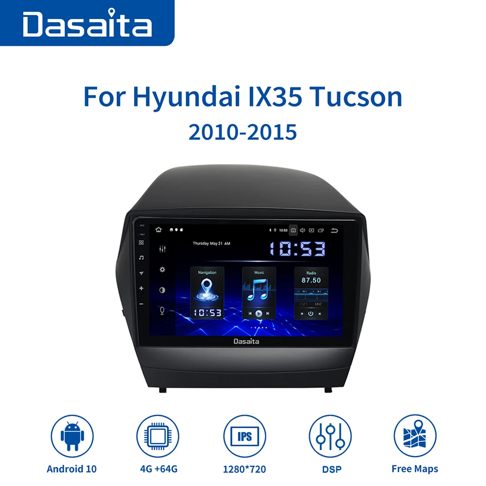 

Dasaita 9" IPS Screen Car Android10.0 1 Din Radio-Player GPS for Hyundai IX35 2009-2015 USB 4G+64G Ram Stereo BT5.0 Display