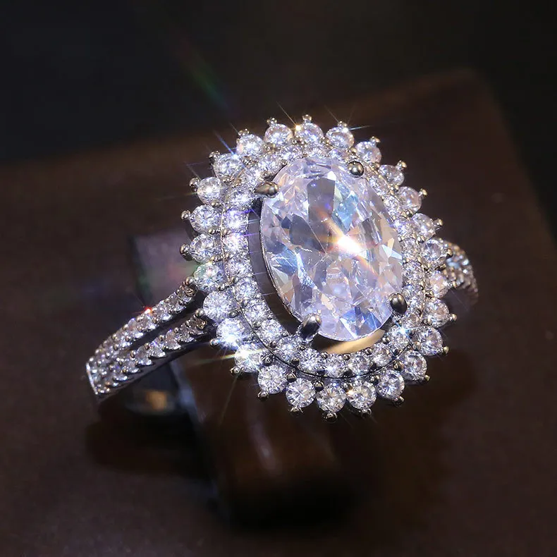 Женское белое круглое кольцо с цирконием роскошное серебряное обручальное 925