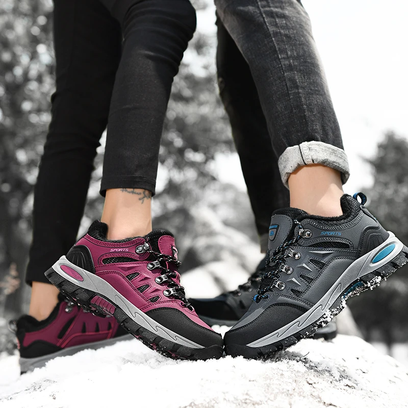 Abhoth Running Shoes Men Sneakers Winter Plus Velvet Keep Warm Snow Non-slip Waterproof Outdoor Hiking Shoes Large Size 36-48