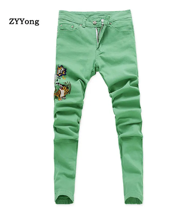 Embroidered Pants Men 2020 New Arrival Fashion Embroidery Skinny Jeans Classic Distressed Slim Male Denim Trousers