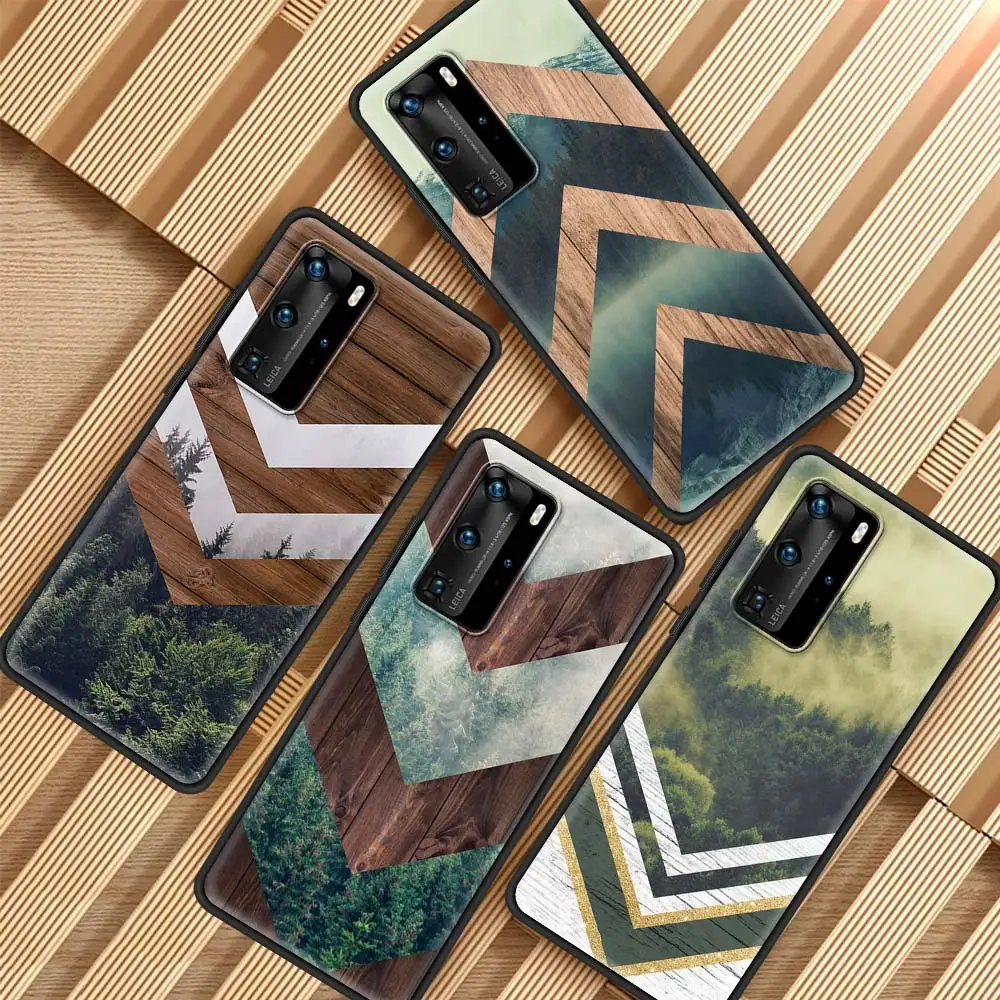 Capa For Huawei P30 P40 P20 Lite Honor 8X 9S 20 8S 9X Pro P Smart Z Y6 Y7 2019 Black Shell Cover Forest Geometry Wood Nature