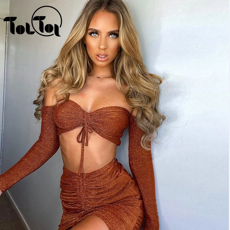 Женское рождественское платье Осеннее Клубное из 2 предметов с открытыми плечами