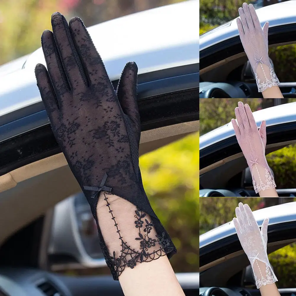 Женские прозрачные цветочные кружевные тонкие Нескользящие перчатки с защитой