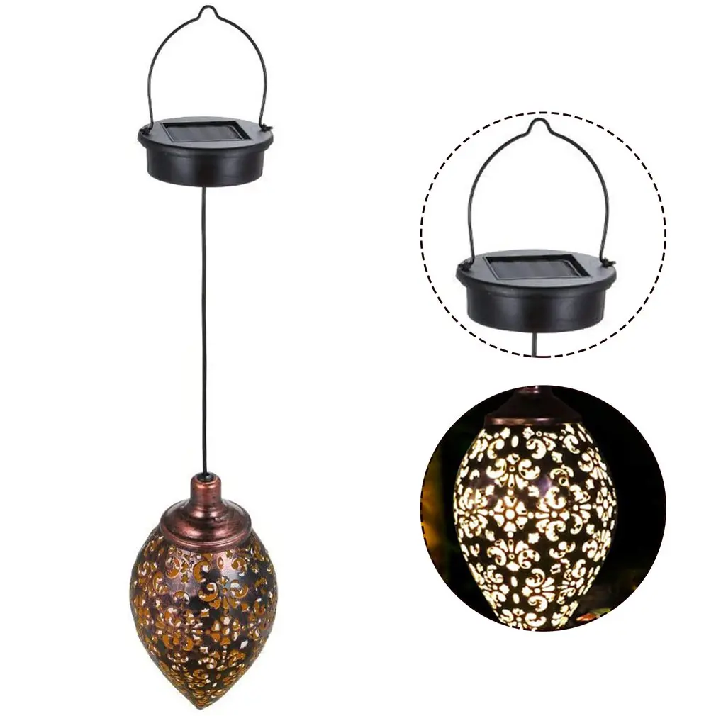

Hanging Solar Lights Solar Lantern LED Garden Lights Metal Lamp Waterproof For Outdoor Hanging Decor Olive-shaped Hanging