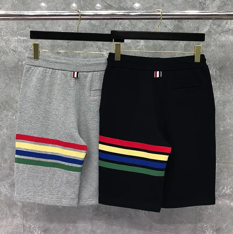 

Fashion TB 2021 THOM Brand Casual Shorts Men Summer Solid Color Stripes Cotton Sports Trousers Knee Length Jogger Track Shorts