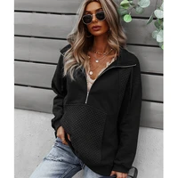 gxds ladies fashion sweatshirt autumn and winter 2021 zipper lapel pocket ladies pure color long sleeve sweater sexy pullover