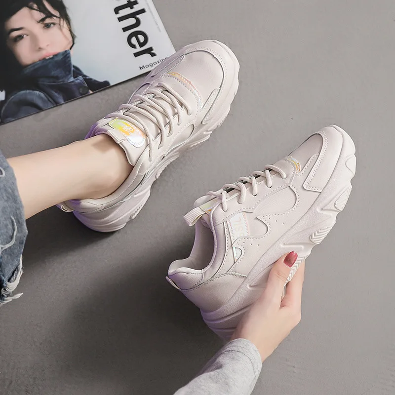 

Old Daddy Shoes Spring 2021 New Korean Version Increased White Shoes Leather Breathable Sneakers Women's Shoes