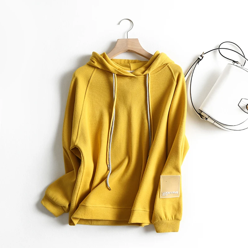 yellow AOEMQ модные свитера 5 однотонных цветов толстый теплый осенний спортивный свитер с капюшоном непромокаемый свитер для дождливого дня Женская одежда - Цвет: yellow
