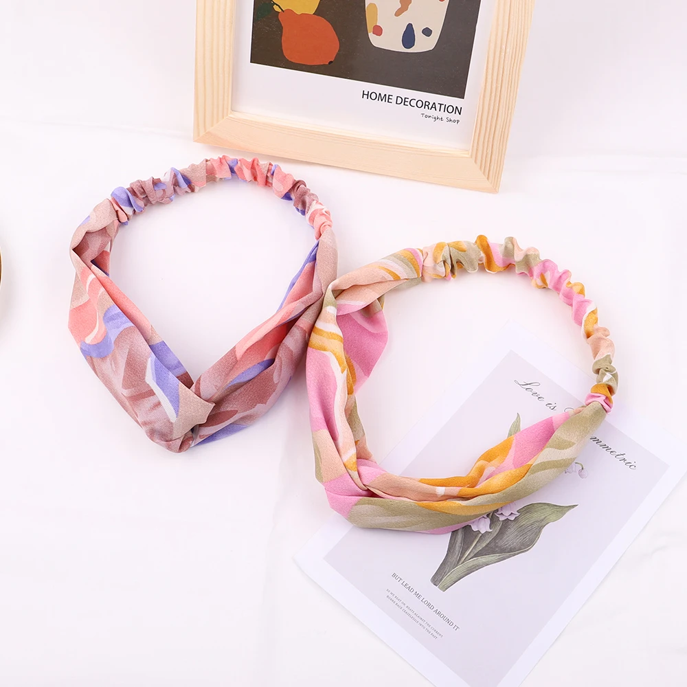 

Fashion Vintage Summer Bohemian Hair Bands For Women Girls Cross Printing Headbands Top Knot HairBands Headwear Hair Accessories