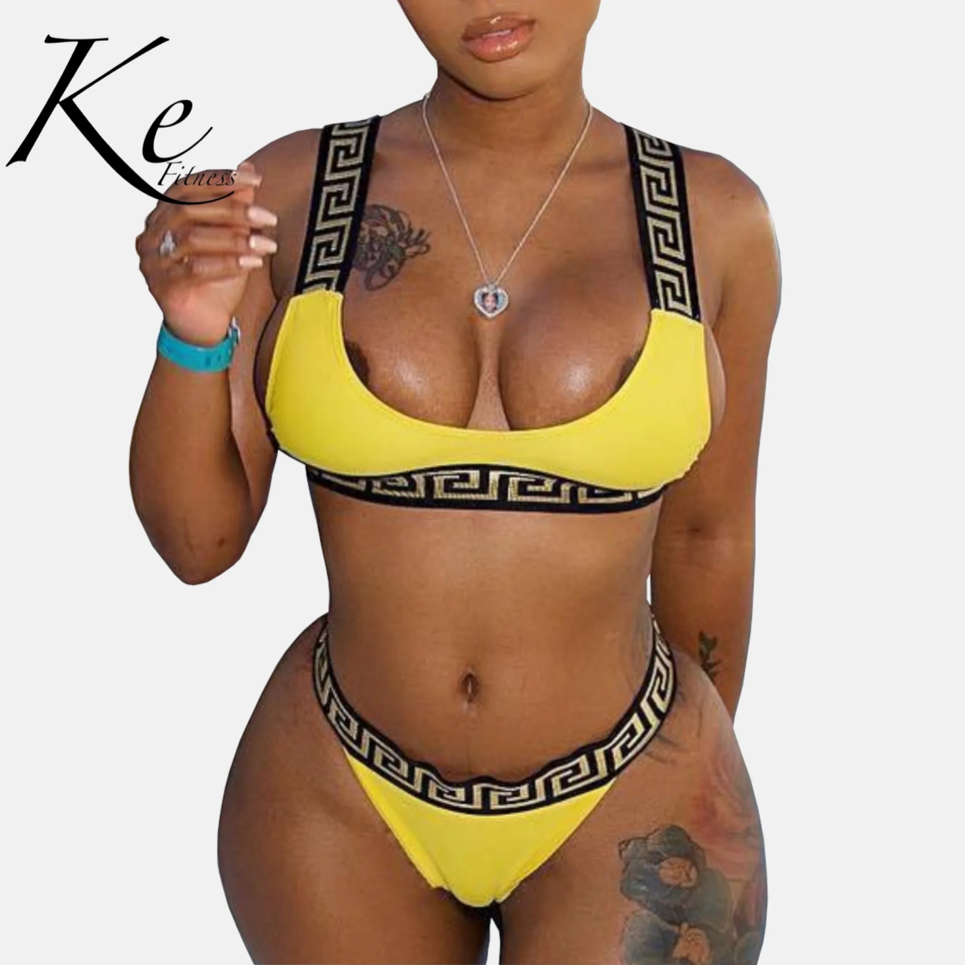 Купальник KE из 2 предметов Модный в полоску молочного шелка без подкладки черный