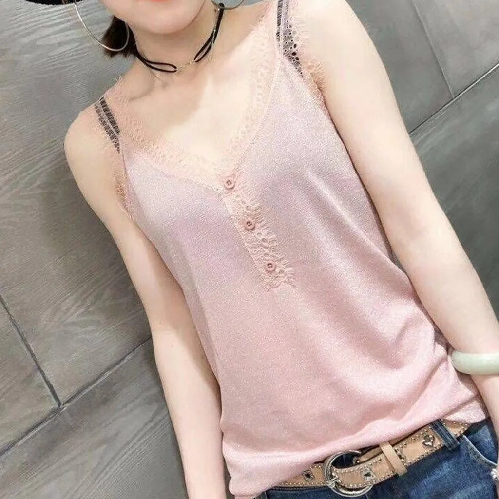 Майка женская кружевная на бретельках пикантный Топ без рукавов с V образным