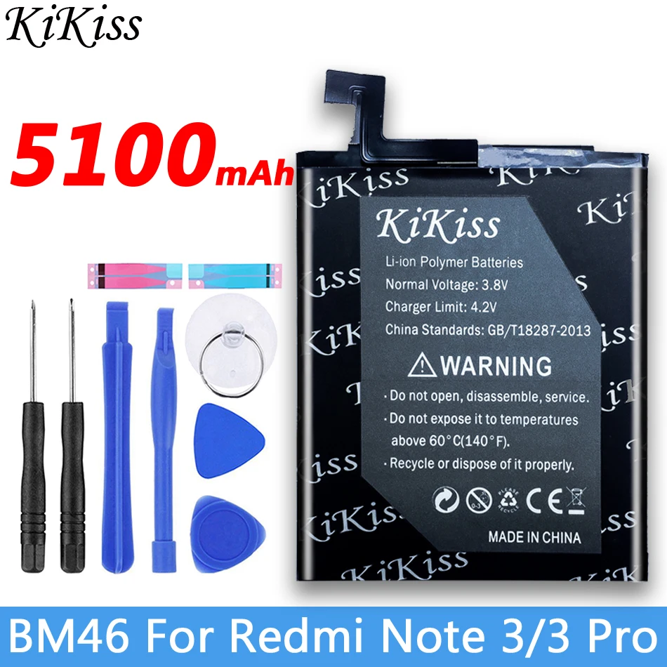 Бесплатный инструмент+ KiKiss Батарея для Xiaomi Redmi Note 4 4X3 Pro Note4 акумуляторная батарея BN41 BN43 BM46 BM47 для Redmi 3 3S 4X - Цвет: Redmi Note3 BM46