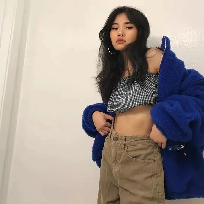 Хип хоп панк готический электро оптический синий имитация кашемира молния