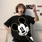Диснеевских мультфильмов 3D футболка с Микки-Маусом топ летние кепки, кепки в стиле-Выпуклое стекло, большие дамские футболка в стиле хип-хоп Уличная черная футболка с короткими рукавами