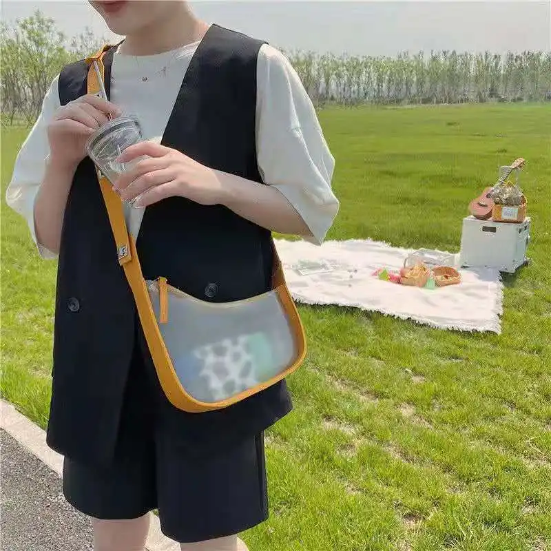 

Jelly Transparent Shoulder Bags For Women Solid Color 2021 Summer Korean New Designer All-Match Casual PU Cross-Body Bags
